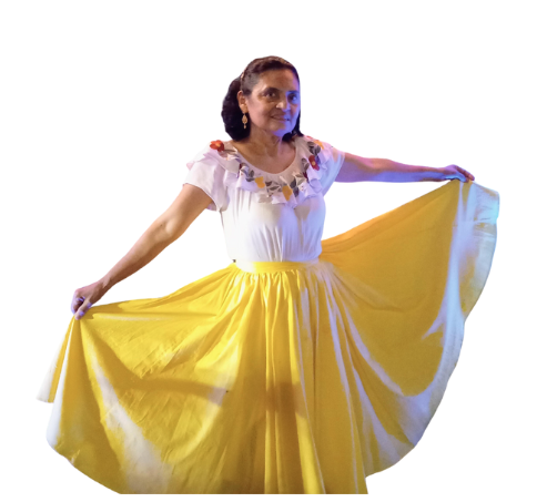 María from Chevita’s holding her skirt
